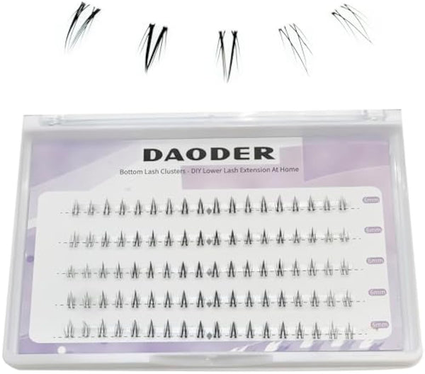 HOOHEO Bottom Lash Clusters DIY Eyelash Extensions - DAODER 90pcs Wispy Natural Look Clear Band Lashes for Bottom Eyelashes 6mm