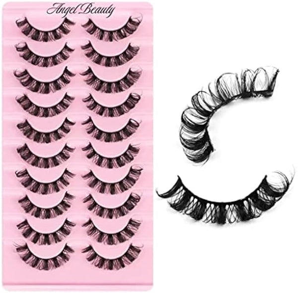 HOOHEO Volume Mink Russian Strip Lashes 10 Pairs- Mixed Styles- Natural, Wispy, D Curly, Fluffy/Extension Look Alike