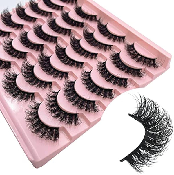 Russian Strip Lashes HOOHEO DD Curl False Eyelashes Fluffy Cat eye Faux Mink Lashes Natural Eye Lashes 14 Pairs Pack