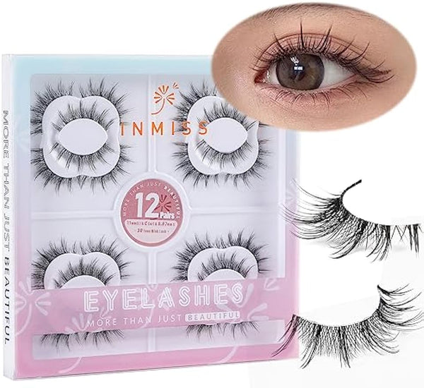 HOOHEO Spiky Manga Lashes Natural Look 11mm C Curl Invisiband Clear Band Lashes Wispy Strip Japanese Anime Lashes Look Like Individual Cluster 12 Pairs