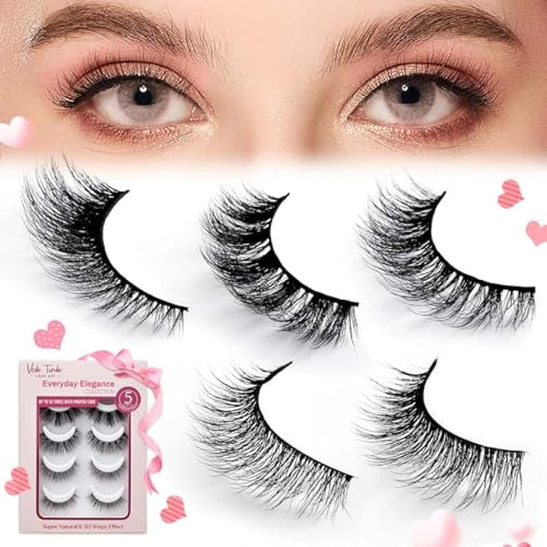 HOOHEO Wispy Natural Cat Eye Lashes: Fluffy Mink False Eyelashes 3D Anime Strip Lashes 5 Pair Individual Mixing Styles for Extension (Glue Required)