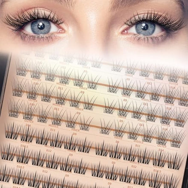 HOOHEO 132 Clusters Fox Eye Lash Clusters Wispy Cat Eye Lashes Individual Lash Extensions with Bottom Lashes 4D D Curl Manga Eyelash Extension Kit Fluffy Mink Lashes Natural Look Faux False Lashes