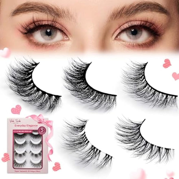 HOOHEO Wispy Natural Mink False Eyelashes: Fluffy Cat Eye Lashes 3D Anime Strip Lashes 5 Pair Individual Mixing Styles for Extension (Glue Required)
