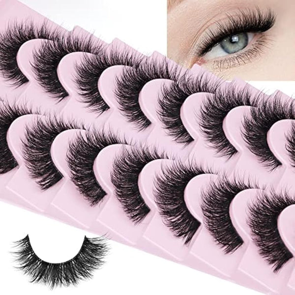 HOOHEO Russian Strip Lashes Cat Eye Mink Lashes Natural Wispy Eyelashes zanlufly D Curl Fluffy False Eyealshes Clear Band Volume Natural Look Fake Lashes that Look Like Extensions Eye Lashes Pack