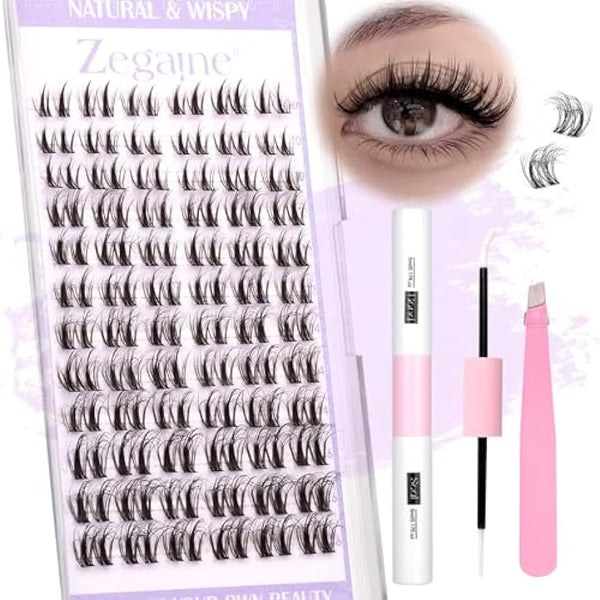 HOOHEO  Manga Lashes Natural Look Anime Lash Clusters Kit Fluffy Faux Mink Cluster Lashes Wispy Spiky Lash Extensions DIY Individual False Lashes Kit with Lash Bond and Seal 10-16MM