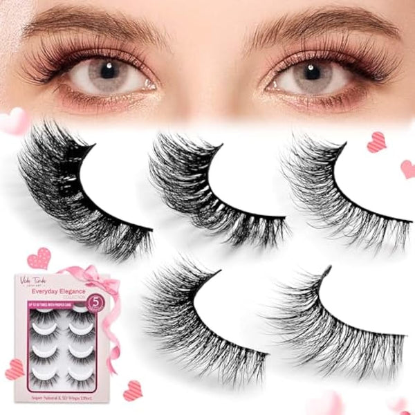 HOOHEO Wispy Natural Mink False Eyelashes: Fluffy Cat Eye Lashes 3D Anime Strip Lashes 5 Pair Individual Mixing Styles for Extension (Glue Required)