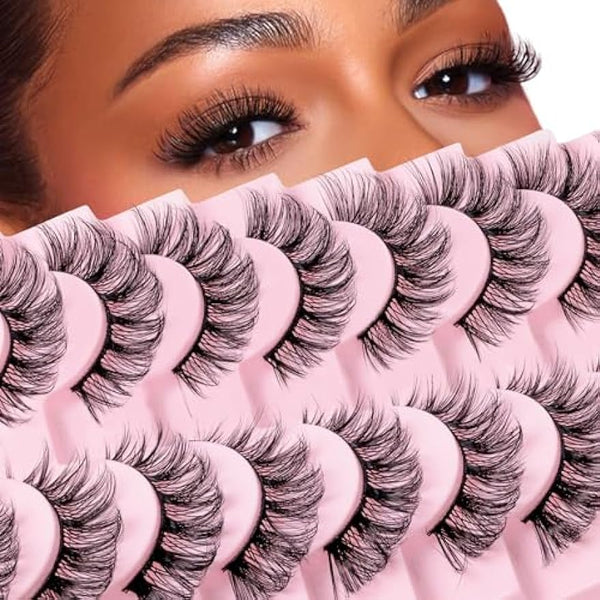 HOOHEO Russian Strip Lashes DD Curl False Eyelashes Fluffy Wispy Faux Mink Lashes 10 Pairs Pack (D07)