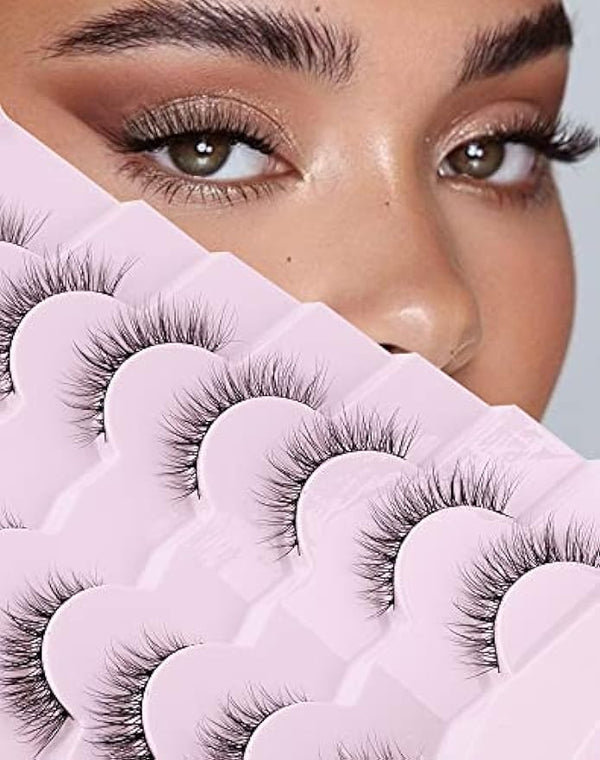 HOOHEO Natural Lashes Wispy Lashes Natural Look False Eyelashes Natural Flared Eyelashes False Eye Lashes Soft Fluffy Lashes 7 Pairs D1