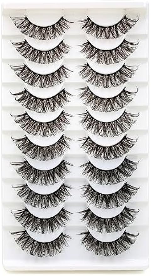 HOOHEO Russian Strip Lashes 16mm False Eyelashes D Curl Faux Mink Lashes Fluffy Wispy Fake Lashes Look Like Extensions 10 Pairs Pack
