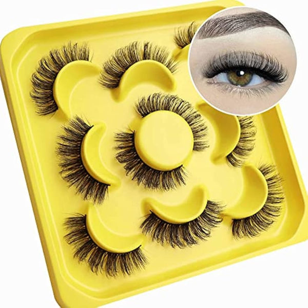 HOOHEO Eyelashes 3D Russian Strip Lashes that Look Like Extensions DD Curl Fluffy Lashes 5 Pairs Eye Lashes Pack | D03