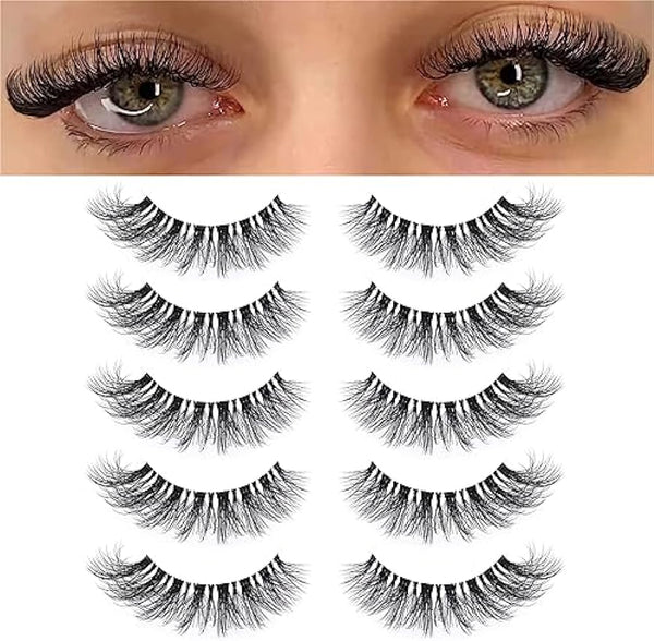 HOOHEO Wispy Lashes That Look Like Extensions,D Curl Strip Lashes,Clear Band Cat Eye Lashes Natural Look,8-15mm Eyelashes Wispy (Clear Band V1)