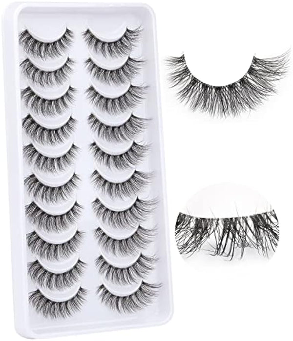 HOOHEO Natural False Lashes Clear Band Faux Mink Eyelashes Natural Look 12MM Short Fluffy Strip Wispy Lashes Pack