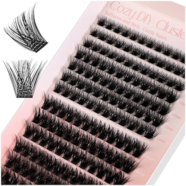 HOOHEO Cluster Lashes 168pcs D Curl DIY Cluster Eyelash Extensions Reusable Individual Lashes Cluster Super Soft Thin Band to Use at Home(56 10-16mix)