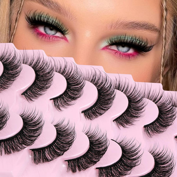 HOOHEO Faux Mink Lashes Wispy Fairy Strip Lashes Full Fluffy False Eyelashes Cat Eye Pestañas 5D Multilayer Spiky Butterfly 15MM Volume Fake Lashes 8 Pairs Pack