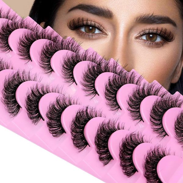 HOOHEO  Eyelashes Clear Band Natural Wispy Fluffy Lashes Natural Look Russian Strip Lashes 3D Effect 16MM Cat Eye Lashes that Look Like Extensions False Lashes 10 Pairs Pack