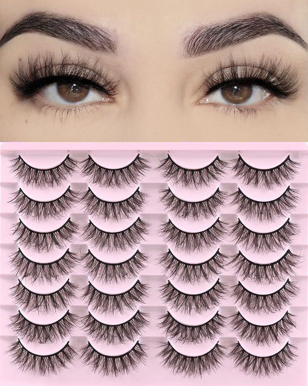 HOOHEO Lashes Natural Look Short Cat Eye Natural Lashes Fluffy Wispy False Eyelashes 14 Pairs Faux Mink Strip Eye Lashes Pack for Daily Makeup (F3 | 8-16mm)